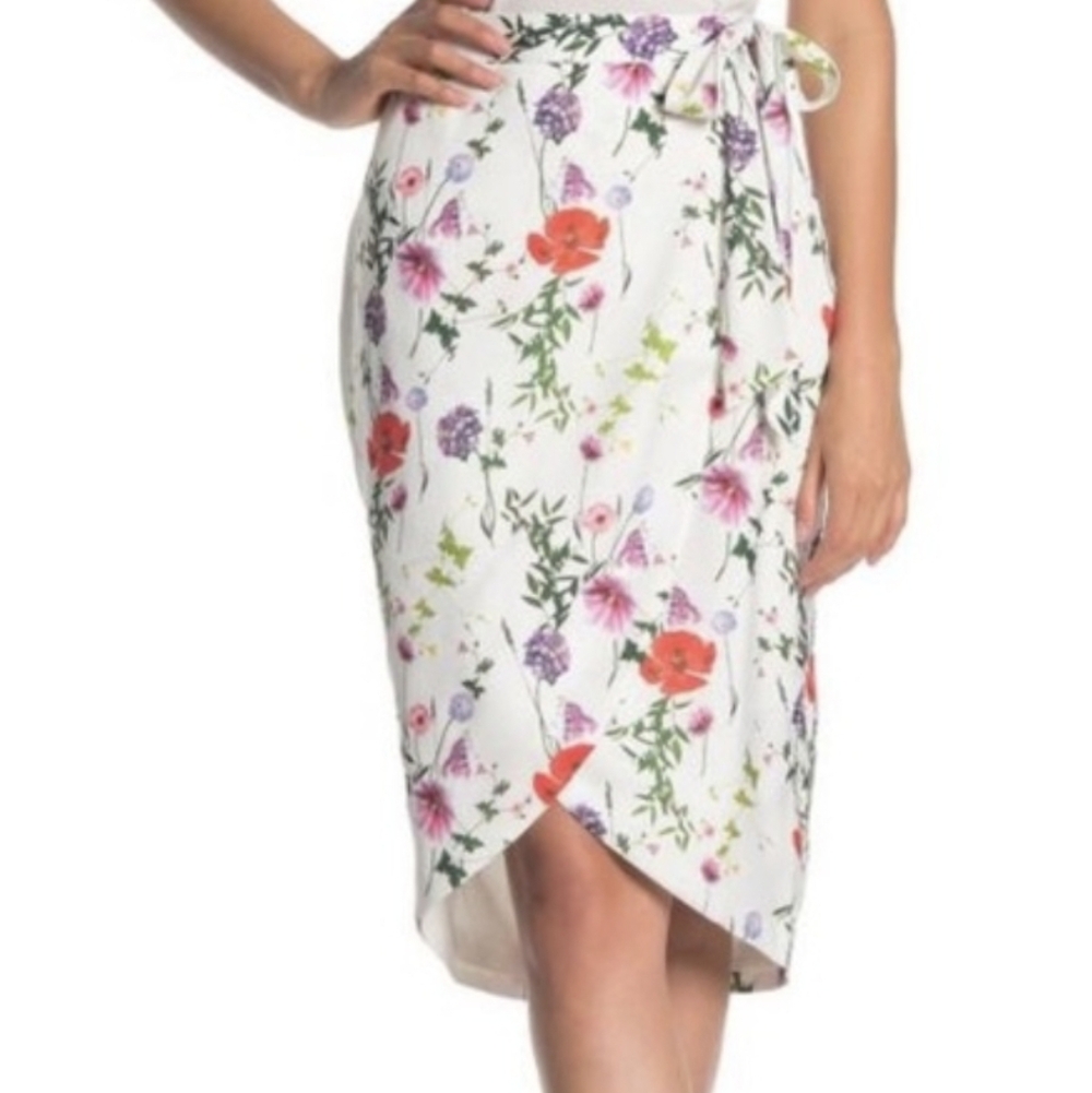 TED BAKER US 4 Tulip Hem Floral Wrap Skirt CAMIILA HEDGEROW Designer Luxury
